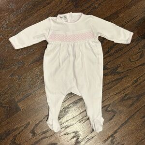 NWOT Essentials Smocked Footie with Pink Trim (Newborn)